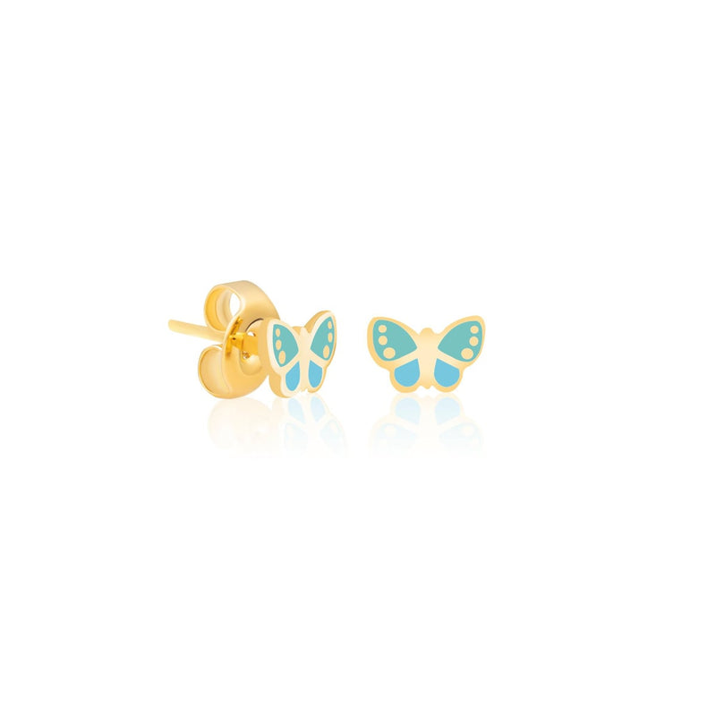 Navaro Kids Butterfly Earrings 21K Gold Coated Zircon Blue NEK-G44