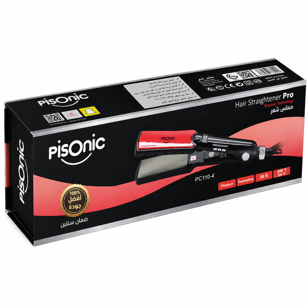 Pisonic Pro Hair Straightener PC110-4 Ceramic Fast-Heating Multiple Heat Settings
