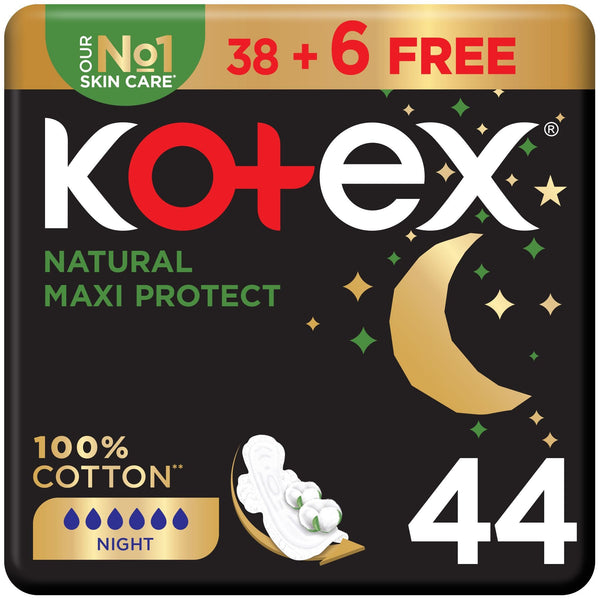 Kotex Maxi Protect Night Panty Liners, Natural, Individually Wrapped, 44 Count