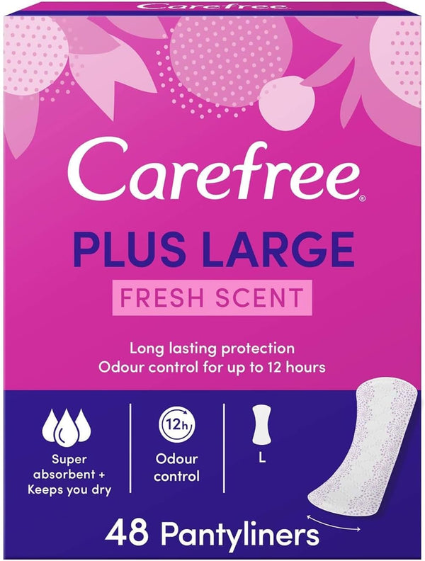 Carefree Plus Large Pantyliners Fresh Scent Odor Control Pack of 48