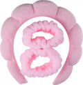 KillyS Pink Cosmetic Headband and Wristbands Set, Soft Reusable Beauty Accessories, 2 Wristbands and 1 Headband