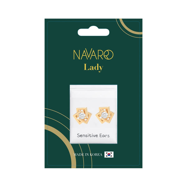 Navaro Earrings Lady NEL-G03 Round Zircon 21K Gold-Coated Pair
