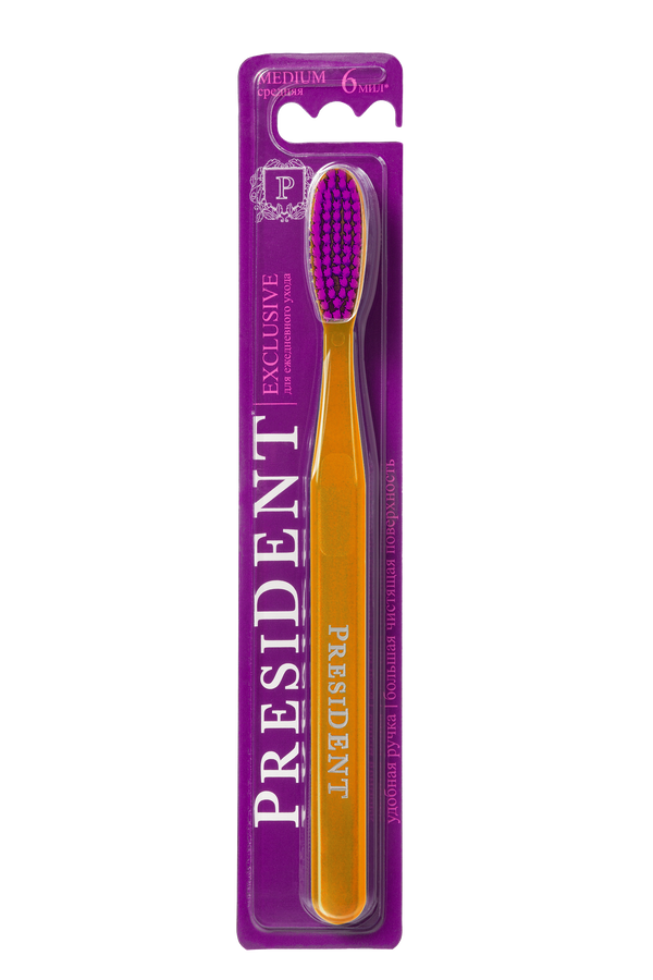 President Exclusive Medium Toothbrush Rounded Nylon Bristles