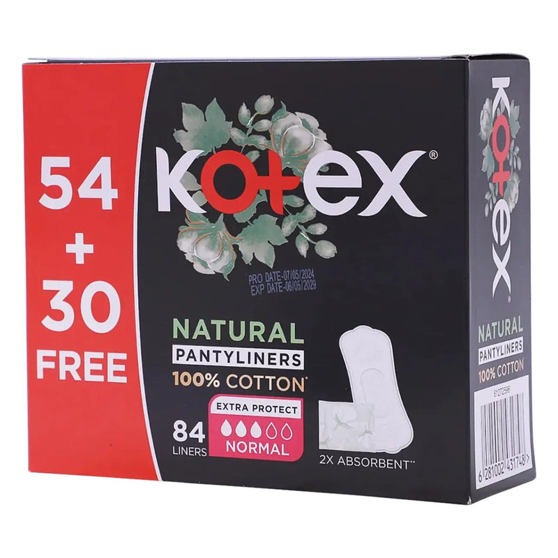 Kotex Normal Natural Cotton Panty Liners, 84 Pack