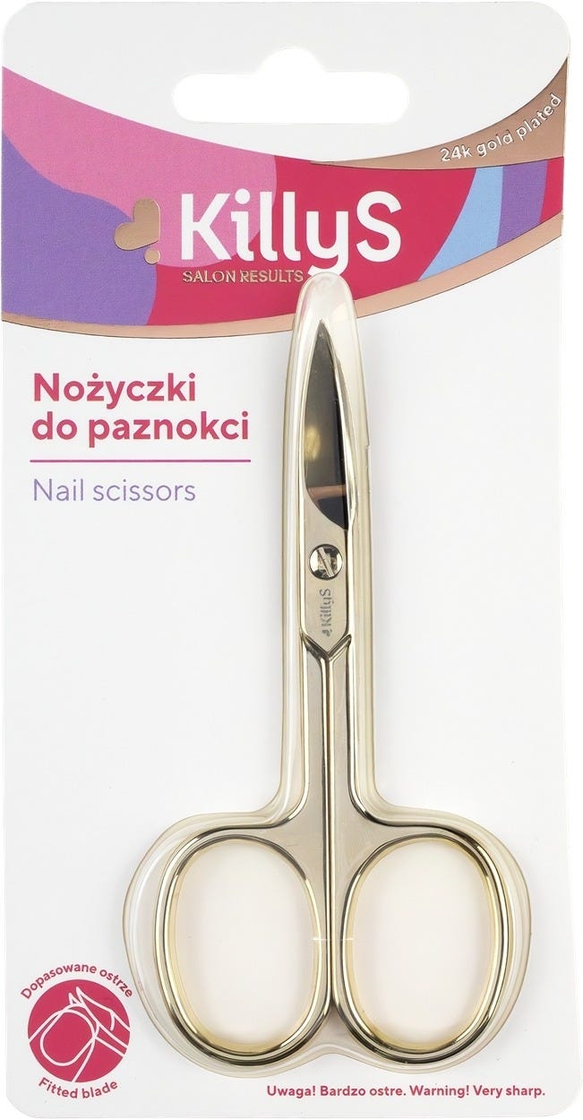 Killys Nail Scissors Curved Precision Blades 24K Gold Finish, 1 Piece