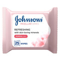 Johnson's Micellar Facial Wipes Refreshing with Skin-Loving Minerals for Normal and Sensitive Skin, 25 Wipes