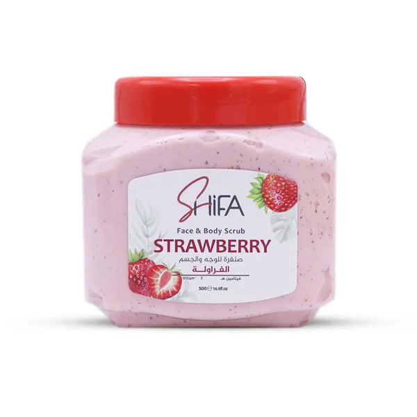 Shifa Face and Body Scrub with Strawberry Extract and Vitamin E, 500 ml