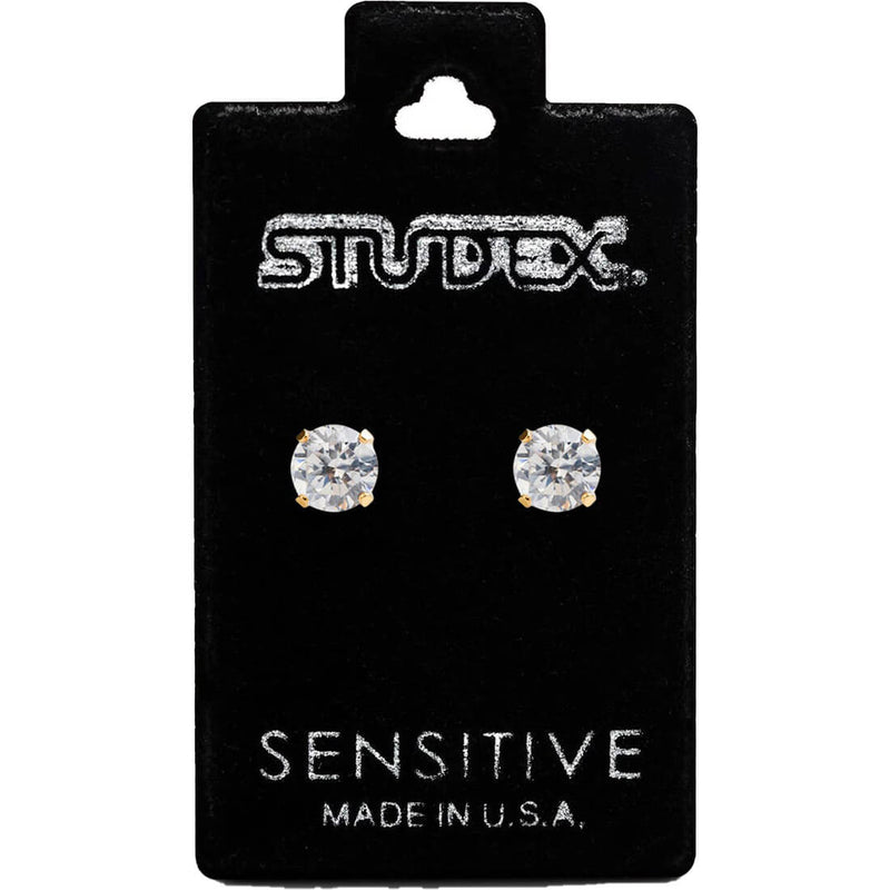 Studex S743STX Stud Earrings, White Zircon Stones, 24K Gold-Plated Grip, 316 Surgical Stainless Steel, 1 Pair