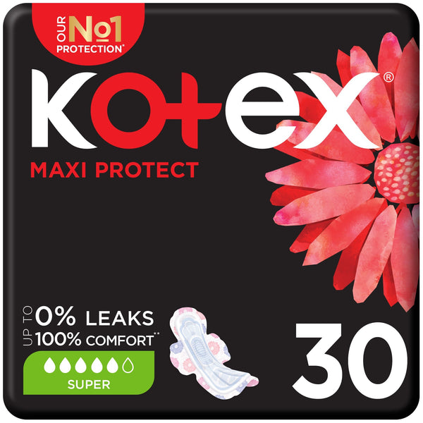 Kotex Maxi Thick Sanitary Pads with Wings Medium to Heavy Flow 30 Pieces