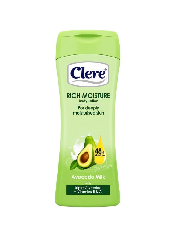 Clere Rich Moisture Avocado Milk Body Lotion Triple Glycerine Vitamins E & A 400 ml