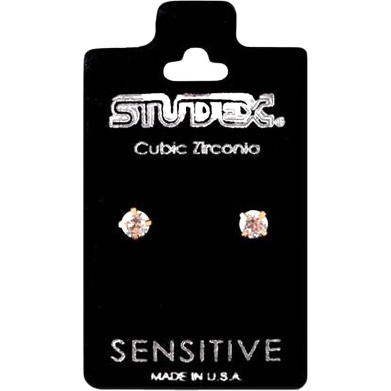 Studex S742STX Stud Earrings, White Zircon, 24K Gold-Plated, 316 Surgical Stainless Steel, 1 Pair