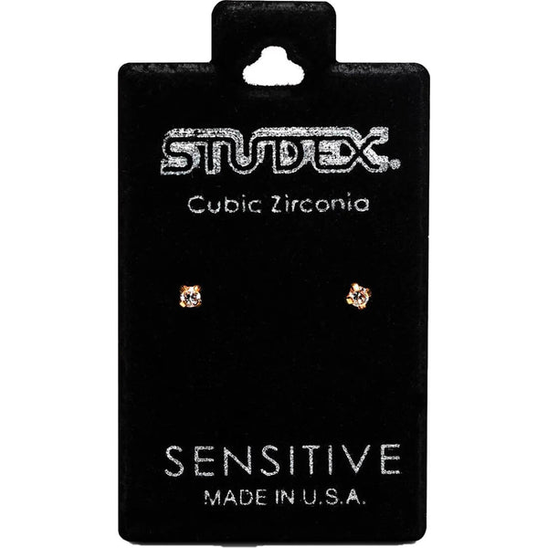 Studex S740STX Stud Earrings, White Zircon Stones, 24K Gold-Plated 316 Surgical Stainless Steel, 1 Pair