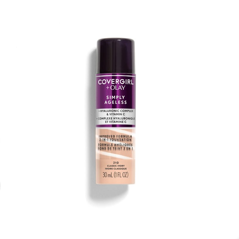 CoverGirl Simply Ageless 3-in-1 Foundation Cream Buildable Coverage Hyaluronic Acid Vitamin C 210 Classic Ivory 30 ml
