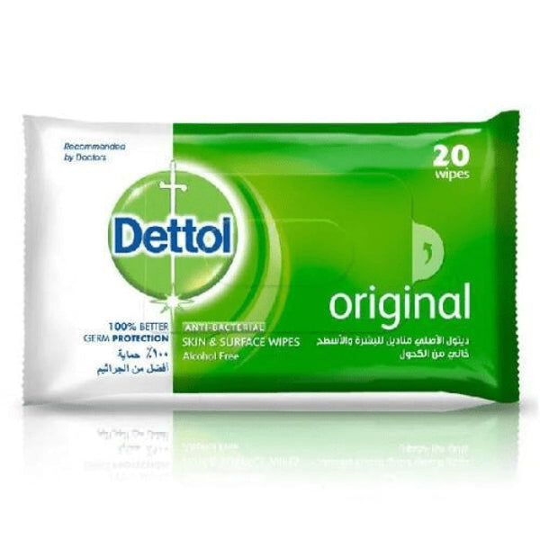 Dettol Original Antibacterial Skin Wipes Benzalkonium Chloride Aloe Vera 20 Wipes