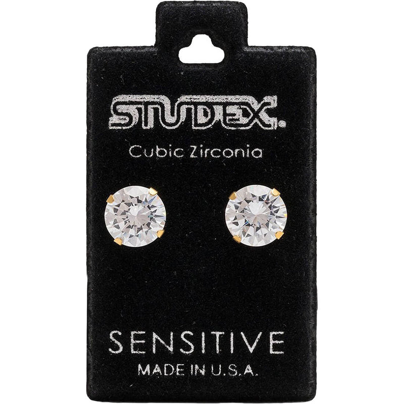 Studex S8100STX Stud Earrings, White Zircon Stones, 24K Gold-Plated Grip, 316 Surgical Stainless Steel, 1 Pair