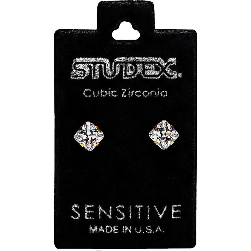 Studex S749STX Stud Earrings, White Zircon, 24K Gold-Plated, 316 Surgical Stainless Steel, 1 Pair