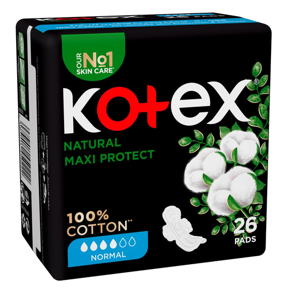 Kotex Natural Maxi Protect Normal Cotton Menstrual Pads 26 Count