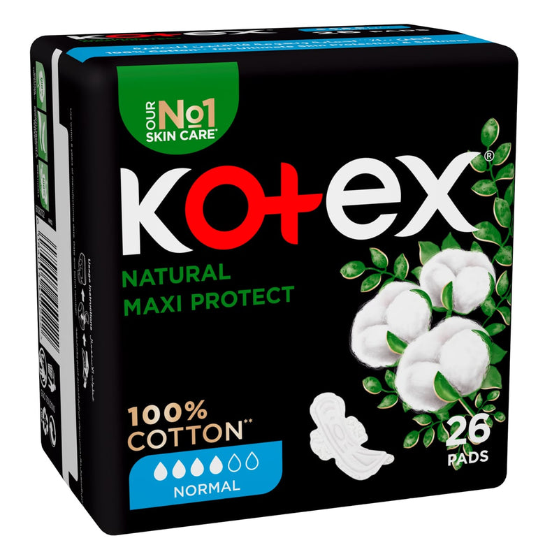 Kotex Natural Maxi Protect Normal Cotton Menstrual Pads 26 Count