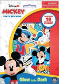 Disney Mickey Glow-in-the-Dark Vinyl Stickers, Reusable Self-Adhesive, 18 Pieces
