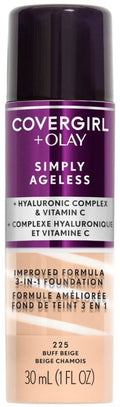 CoverGirl Simply Ageless 3-in-1 Foundation Cream Hyaluronic Acid Vitamin C Buff Beige