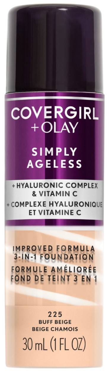 CoverGirl Simply Ageless 3-in-1 Foundation Cream Hyaluronic Acid Vitamin C Buff Beige