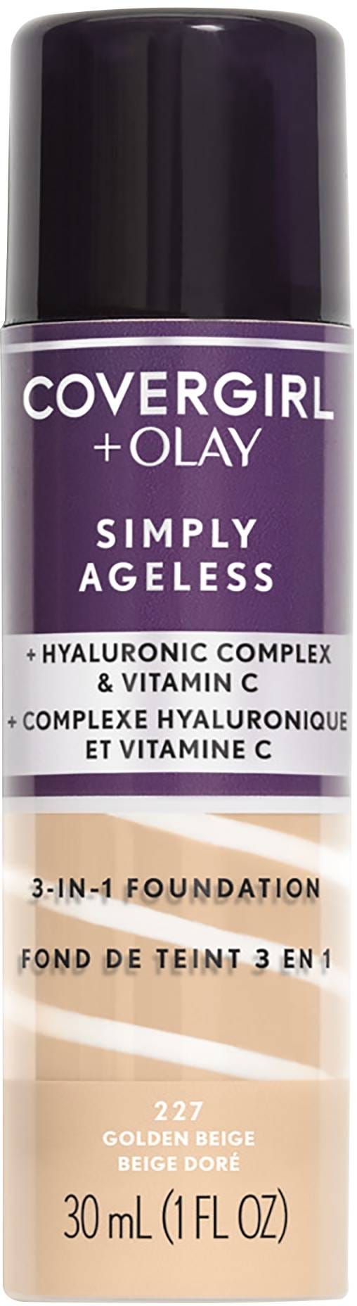 CoverGirl Simply Ageless 3-in-1 Cream Foundation Hyaluronic Acid Vitamin C Golden Beige 1 Pc