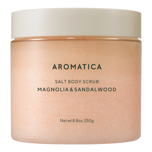 Aromatica Magnolia & Sandalwood Salt Body Scrub with 3 Salt Types and Plant Oils, 250 ml
