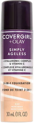 CoverGirl Simply Ageless 3-in-1 Cream Foundation Hydrating Hyaluronic Acid Vitamin C Nude Beige