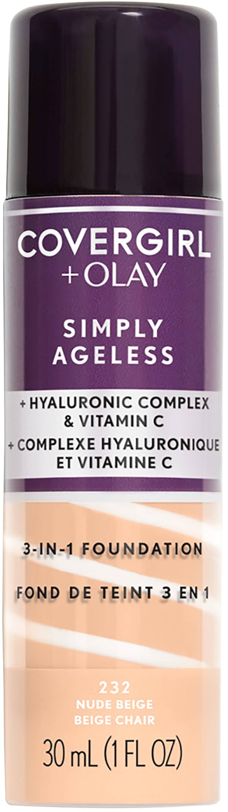 CoverGirl Simply Ageless 3-in-1 Cream Foundation Hydrating Hyaluronic Acid Vitamin C Nude Beige
