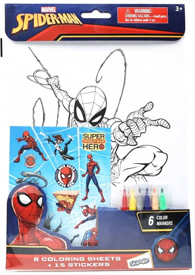 Marvel Spider-Man Colouring Sheets Art & Craft Kit, 8 Sheets, 6 Markers & Sticker Sheet