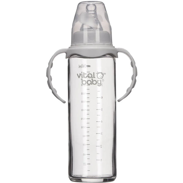 Vital Baby Glass Feeding Bottle With Handles 240ml