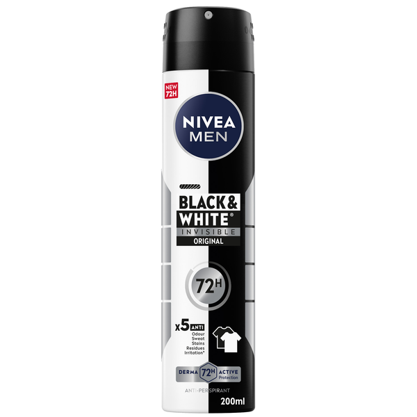 NIVEA MEN Black & White Invisible Antiperspirant Deodorant Spray 72H Fresh Scent 200 ml
