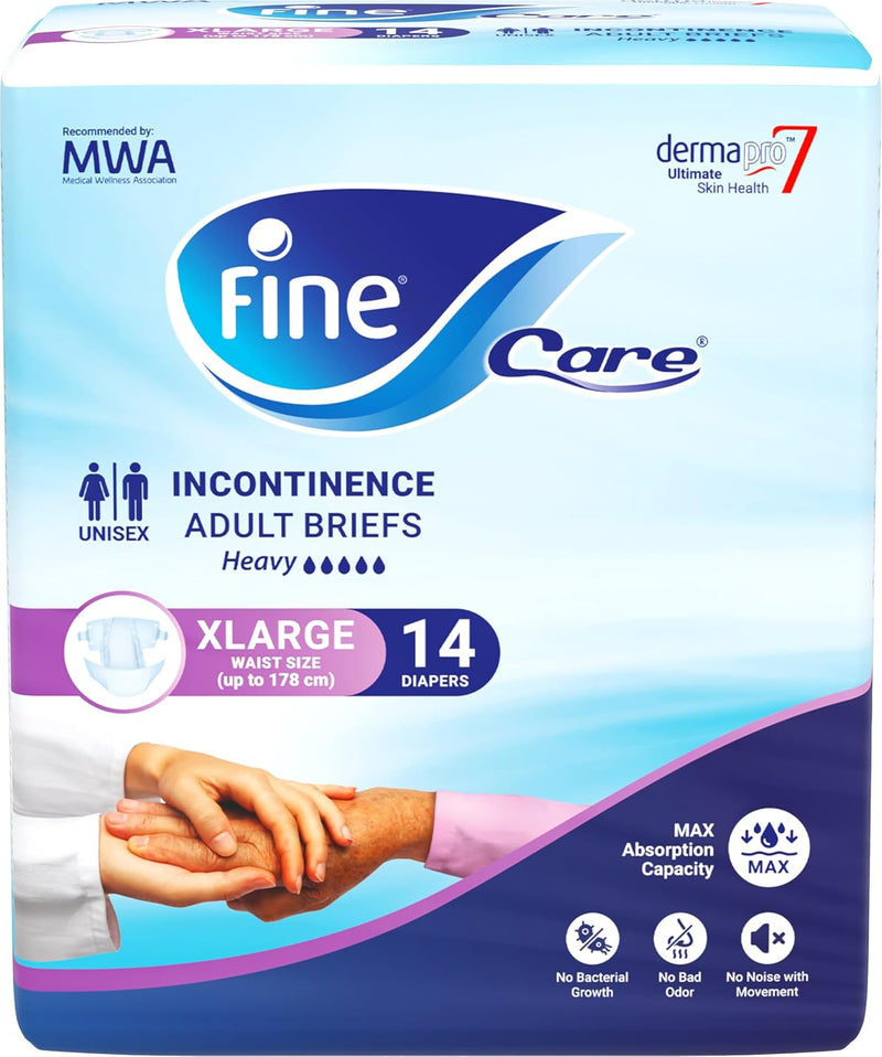 Fine Adult Open Diapers Xlarge DermaPro7 Absorbency Odor Control 14 Pieces