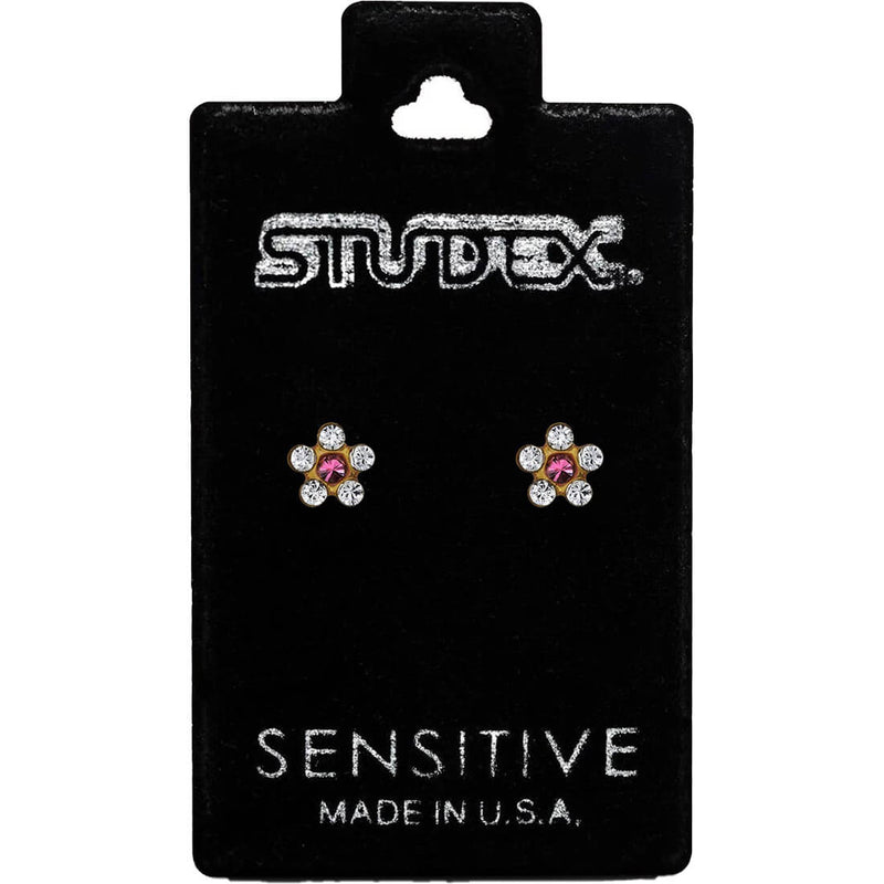 Studex S6410STX Stud Earrings, White Zircon, 24K Gold-Plated Grip, 316 Surgical Stainless Steel, 1 Pair