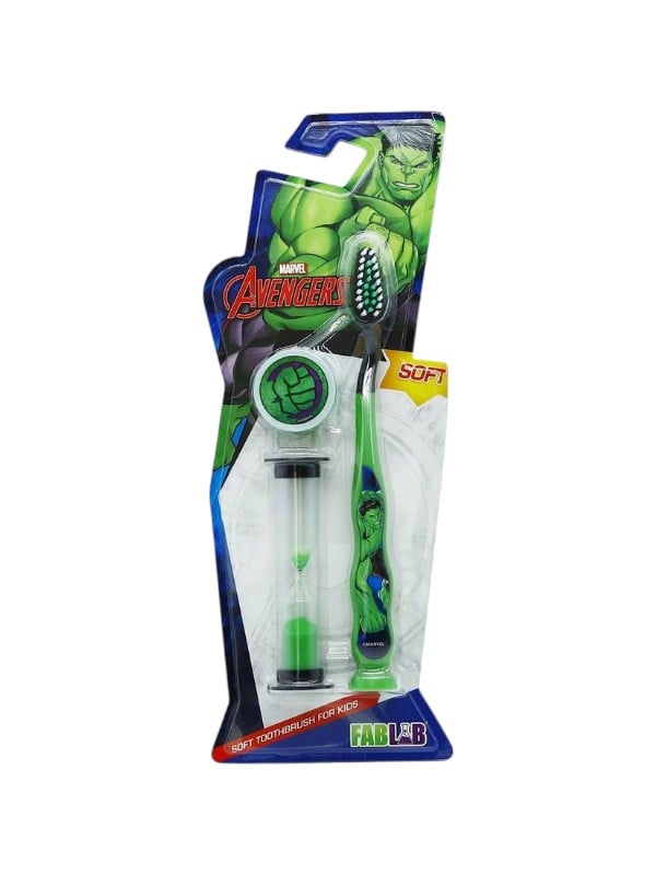 Fab Lab Avengers Kids Toothbrush with Soft Bristles, Hulk Design, Hourglass Timer, Assorted Colors