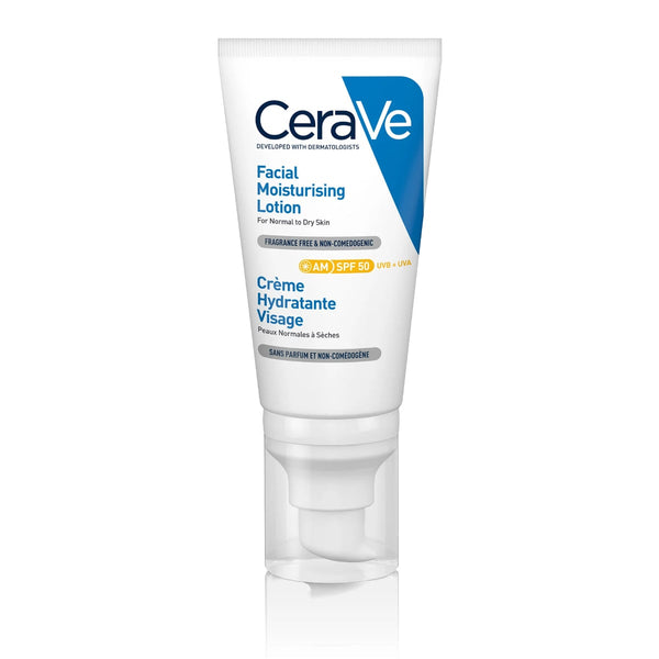 CeraVe AM Facial Moisturizing Lotion SPF 50 Ceramides Hyaluronic Acid Niacinamide 52 ml