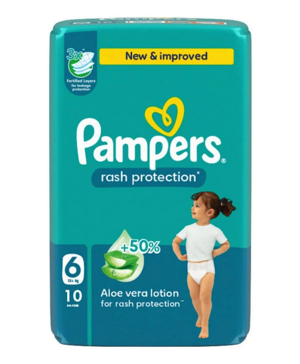 Pampers Baby Diapers Hook and Loop Fasteners Size 6, 10 Diapers