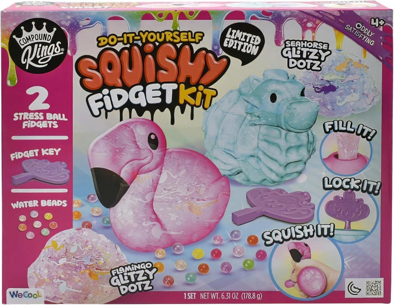We Cool Compound Kings DIY Squishy Fidget Kit, Flamingo and Seahorse, Slime-Filled Craft Set