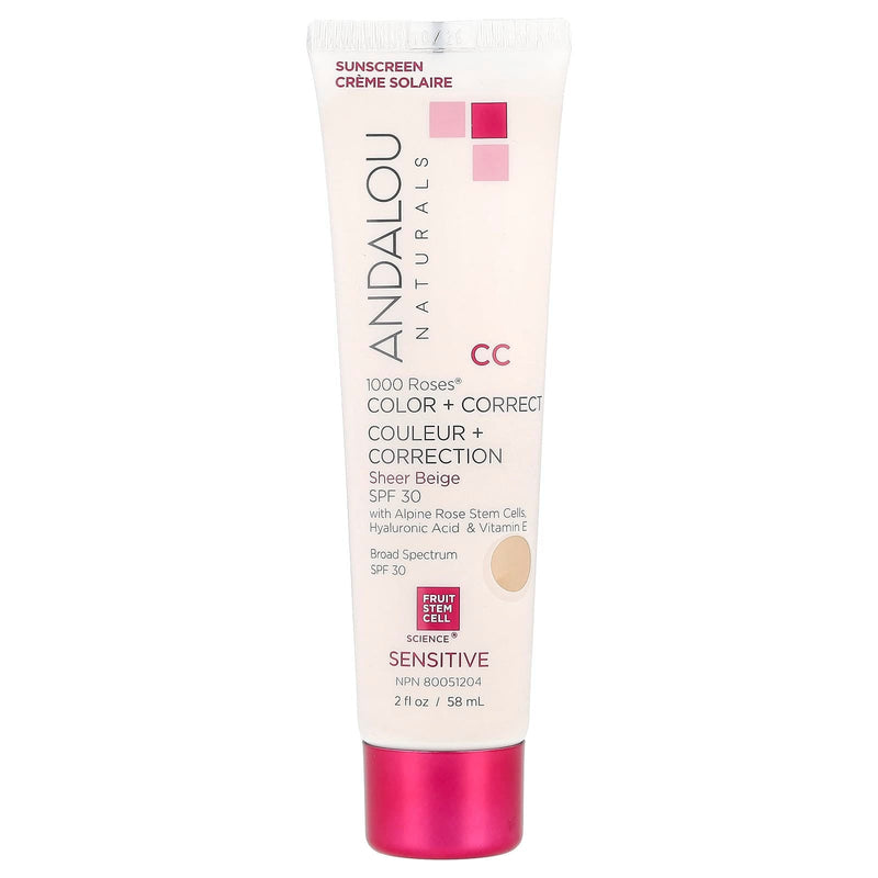 Andalou 1000 Roses Color Correcting Cream Sheer Beige SPF 30 58ml