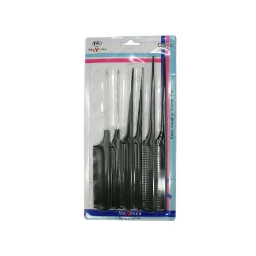 Max Donna 6-Comb Set Fine-Tooth Black