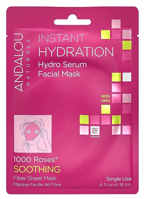 Andalou Naturals Instant Hydration Hydro Serum Facial Sheet Mask 1000 Roses 0.6 oz