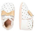 Rose et Chocolat ClassicZ Leather Baby Slippers Polka Dot White