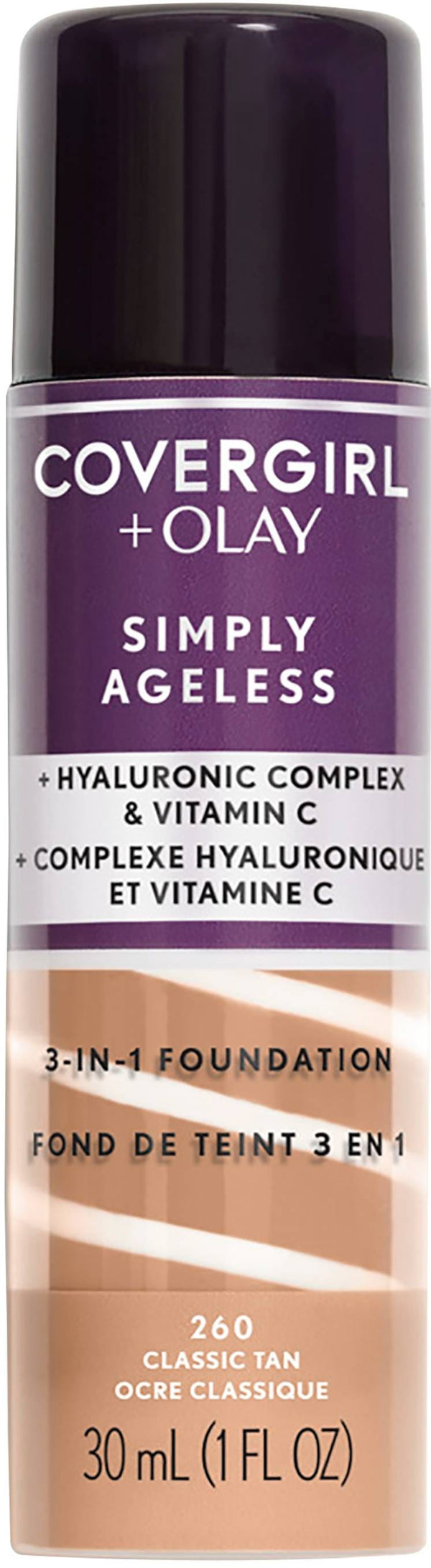CoverGirl Simply Ageless 3-In-1 Foundation Cream Hydrating Hyaluronic Acid Vitamin C 260 Classic Tan