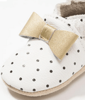 Rose et Chocolat ClassicZ Leather Slippers Soft Suede Sole Polka Dot White