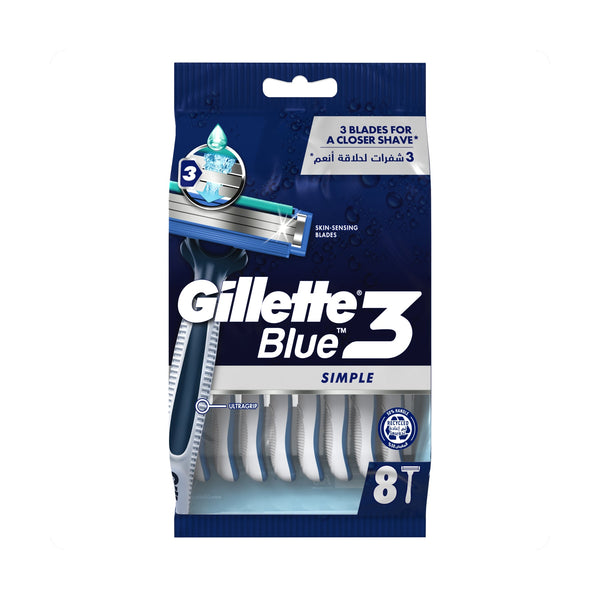 Gillette Blue3 Disposable Razors Pivoting Head Enhanced Lubrastrip Pack of 8