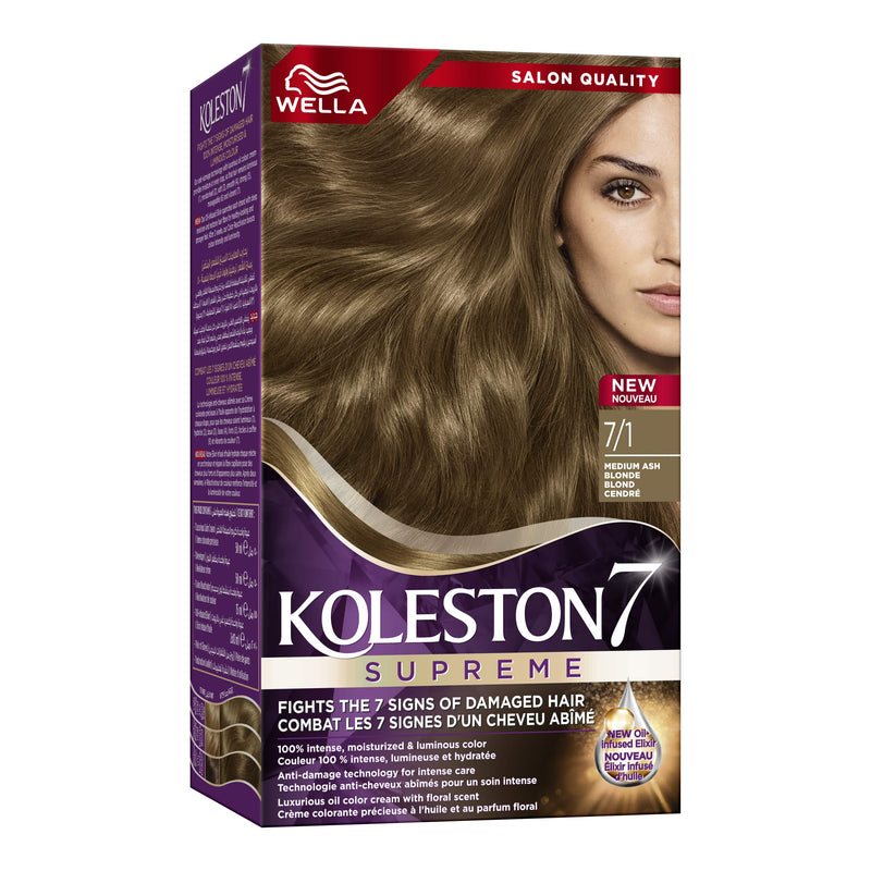 Koleston Supreme Hair Color Cream Kit Medium Ash Blonde 7/1 With Ammonia