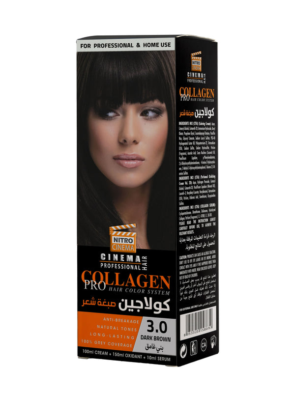 Nitro Cinema Collagen Hair Color Cream, Dark Brown 3.00