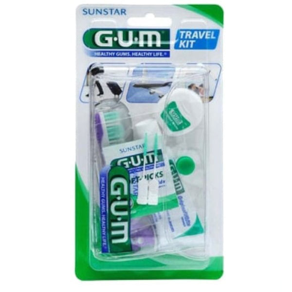 GUM Travel Oral Care Kit Brush Floss Fluoride Toothpaste Mouthwash