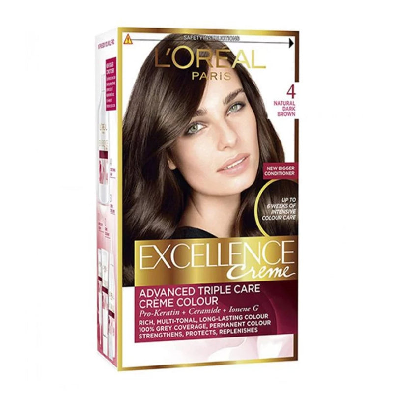 L'Oreal Paris Excellence Creme Permanent Hair Color Cream Triple Care Shade 4 Natural Dark Brown