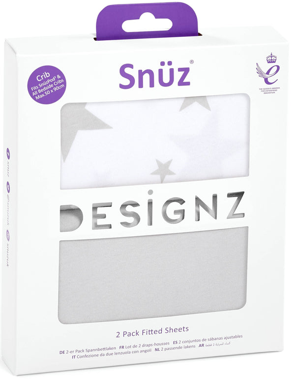 Snuz 2 Pack Crib Fitted Sheets Star Jersey Cotton